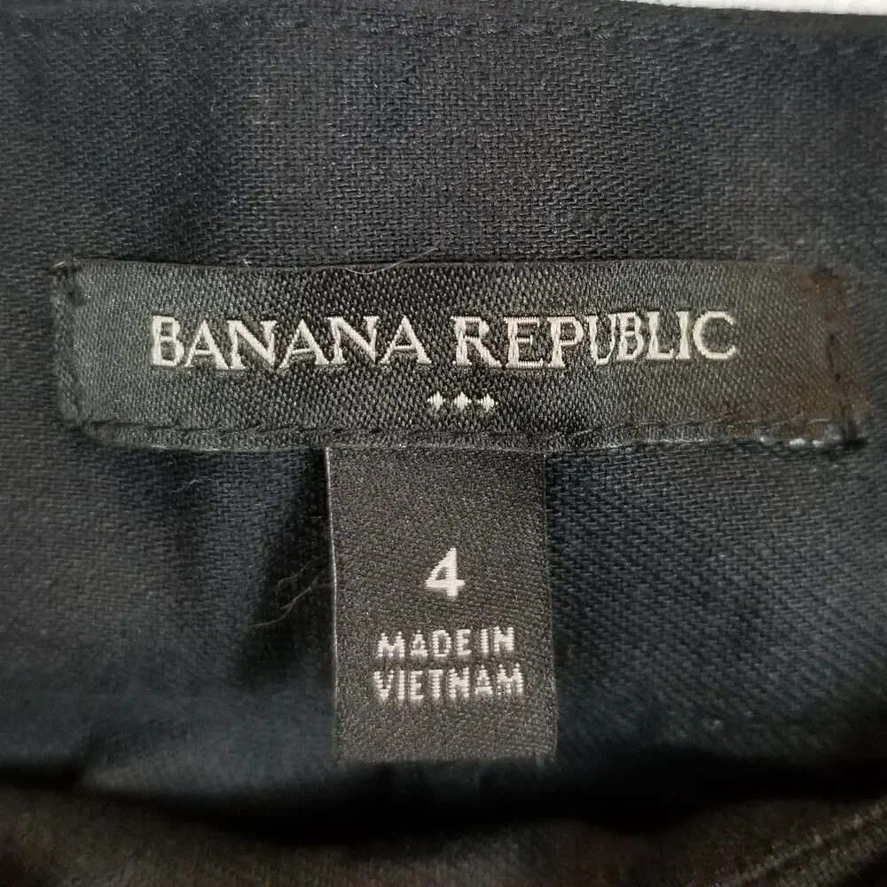 Banana Republic Women's Black Tie Belted Linen Cotton Blend Dress Pants Size 4